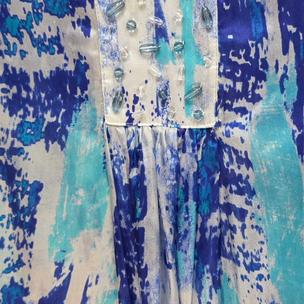 Soft Surroundings Abstract All Silk Beaded Tunic Blouse Womens M Sheer Blue New - Picture 5 of 13